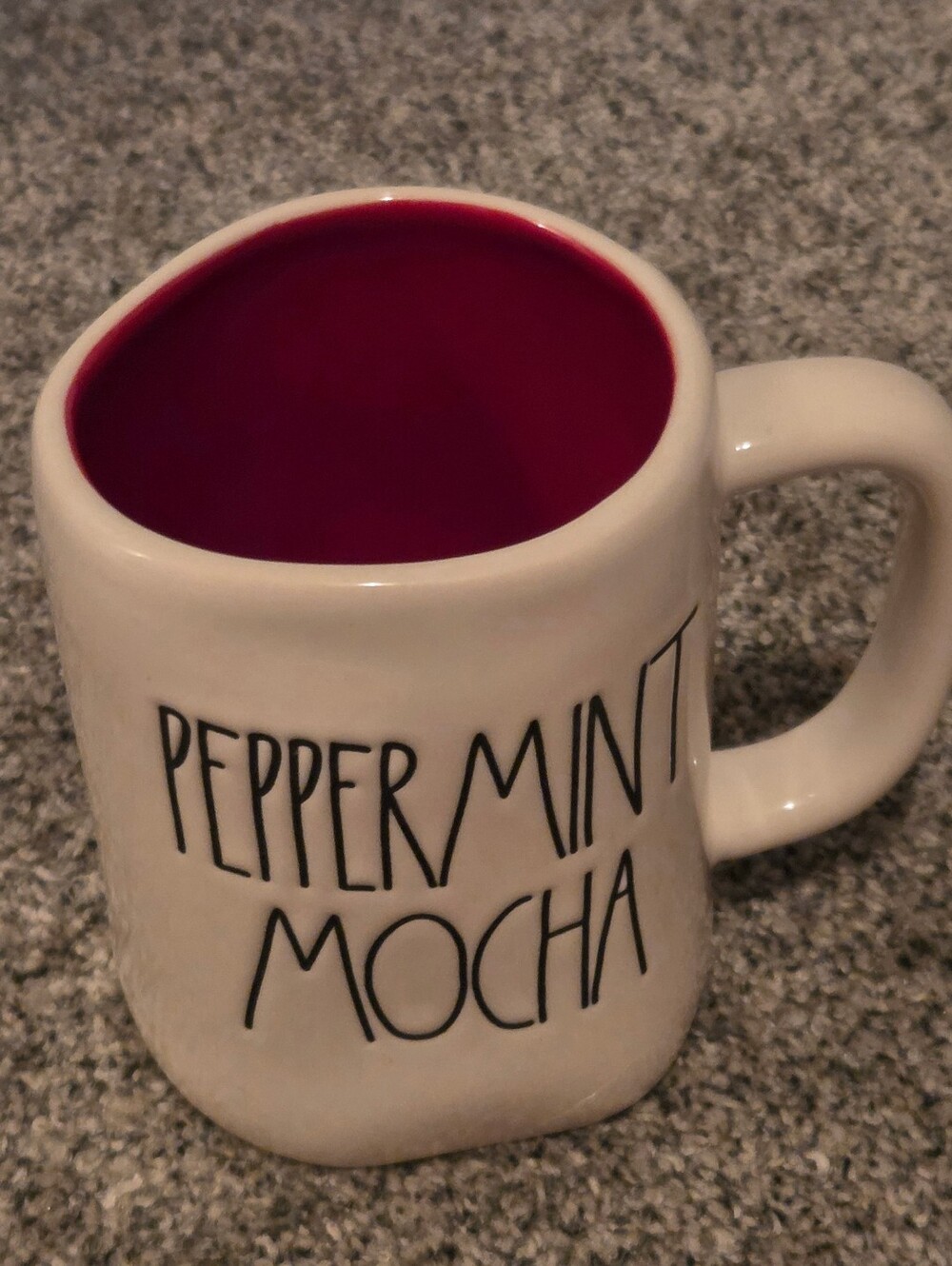 Rae Dunn "Peppermint Mocha" Ceramic Mug - White with Red Interior